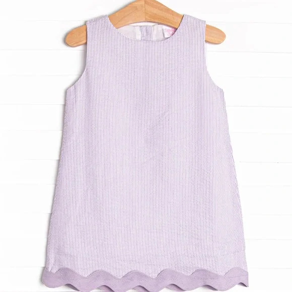 Stitchy Fish Rebecca Ric Rac Purple Seersucker Dress Girls Size 6 - Picture 1 of 5